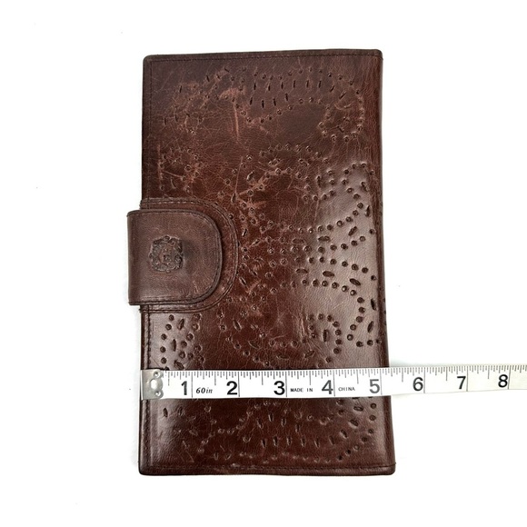 Elf Brand Leather Wallet Brown Marrakech Clutch Organizer Large Perforate Bifold - Picture 9 of 10